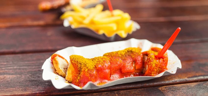 German curry wurst sausage with french fries