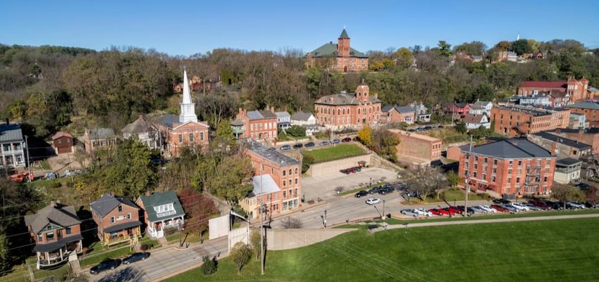 Aerial view of small historic town Galena in Illinois