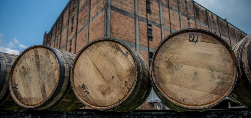 Bourbon barrels at a distillery along the Bourbon Trail in Kentucky