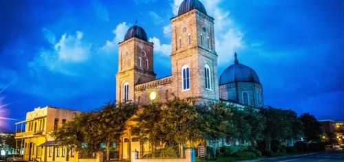 light trails at the Minor Basilica in Natchitoches Louisiana