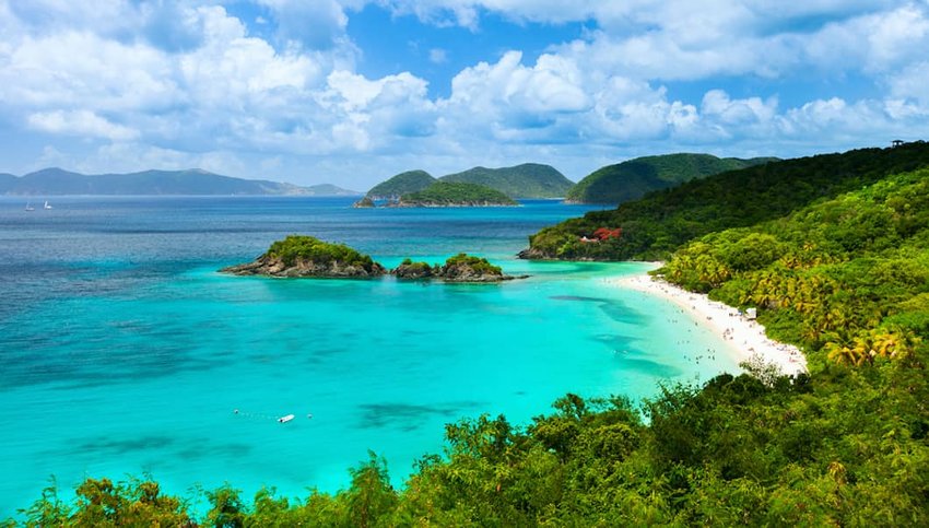 Photo of beach and mountains in Virgin Islands National Park