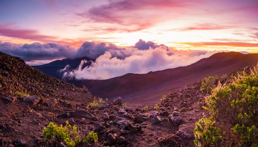 Photo of mountains at sunset in Haleakalā National Park