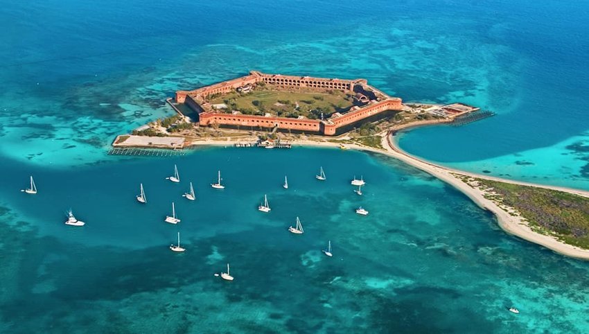 Aerial photo of the fort at Dry Tortugas National Park