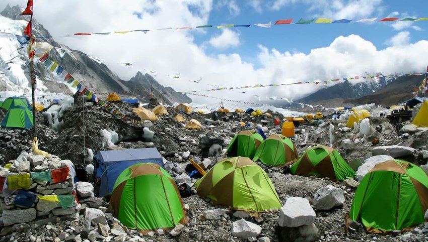 Photo of green tents at Mt. Everest Base Camp