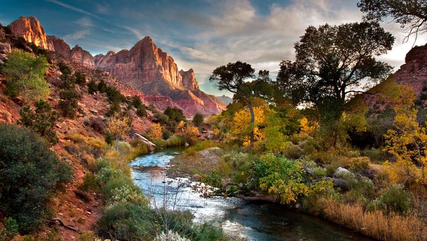 Photo of a river and mountains in Zion National Park