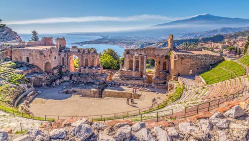 Ruins of the Ancient Greek Theater in Taormina  Sicily - Burcunuza göre tatil