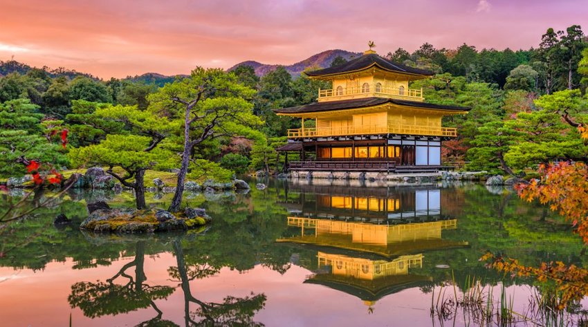 Golden Pavilion in Kyoto at Sunset