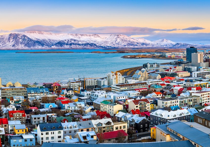 Aerial shot of downtown Reykjavik, Iceland