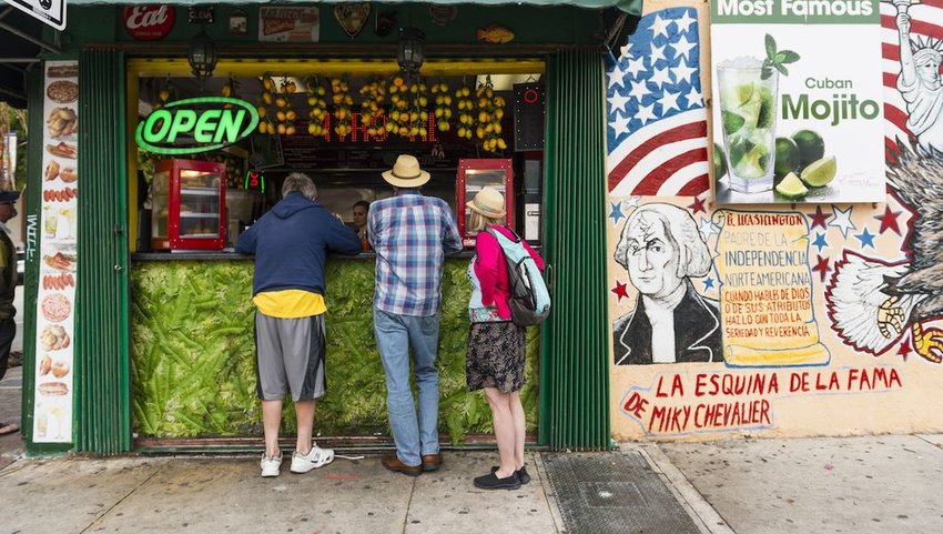 Miami Tourists Order From Window of Little Havana Restaurant.