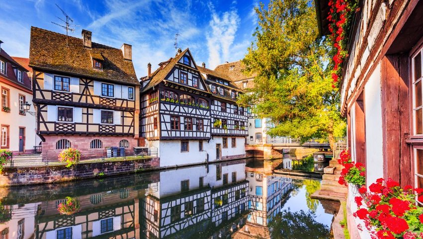 Strasbourg, Alsace, France. Traditional half timbered houses of Petite France.