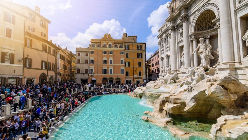 Tourists visiting the Trevi Fountain