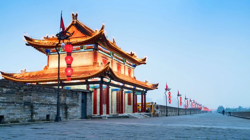 Photo of ancient city wall at night in Xi'an, China