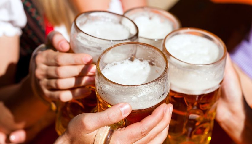 close-up on four beer steins