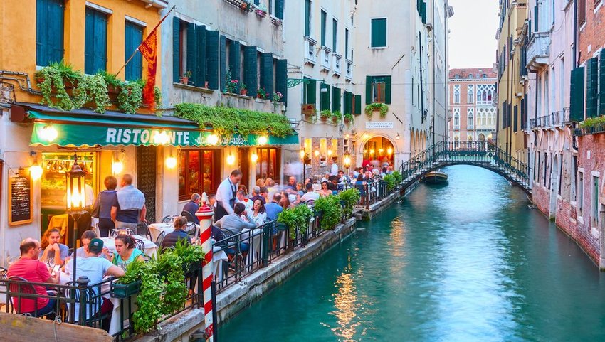 Restaurant on at canal in Venice