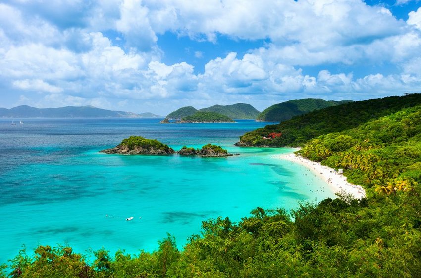 Aerial view of picturesque Trunk bay on St John island