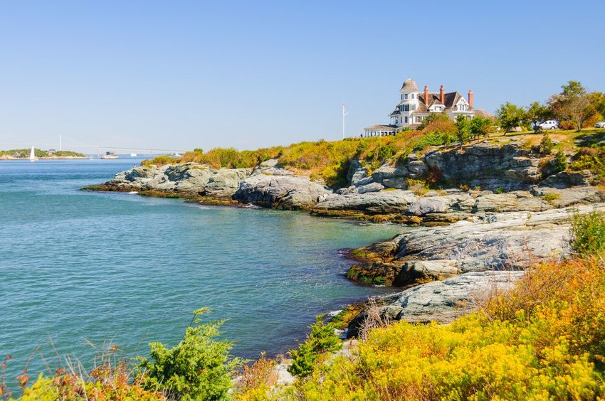 Castle Hill lighthouse in Rhode Island in Autumn