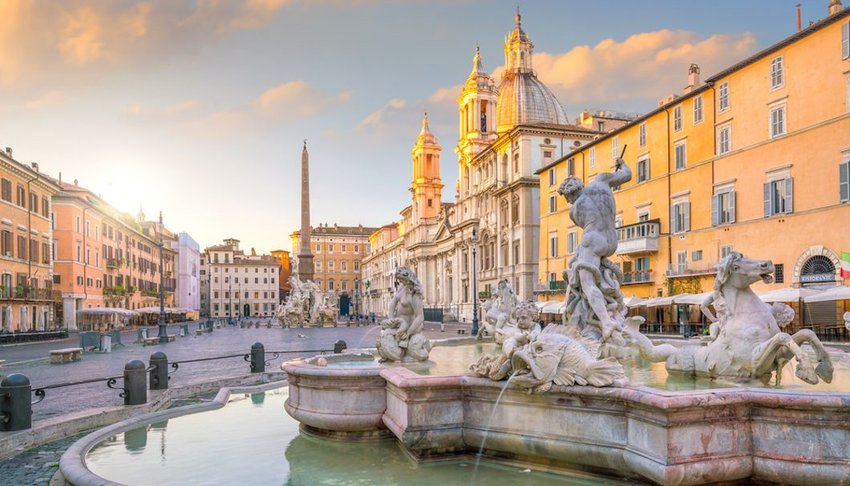 Piazza Navona in Rome at twilight
