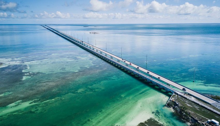 Bridge in Florida Keys from drone point of view