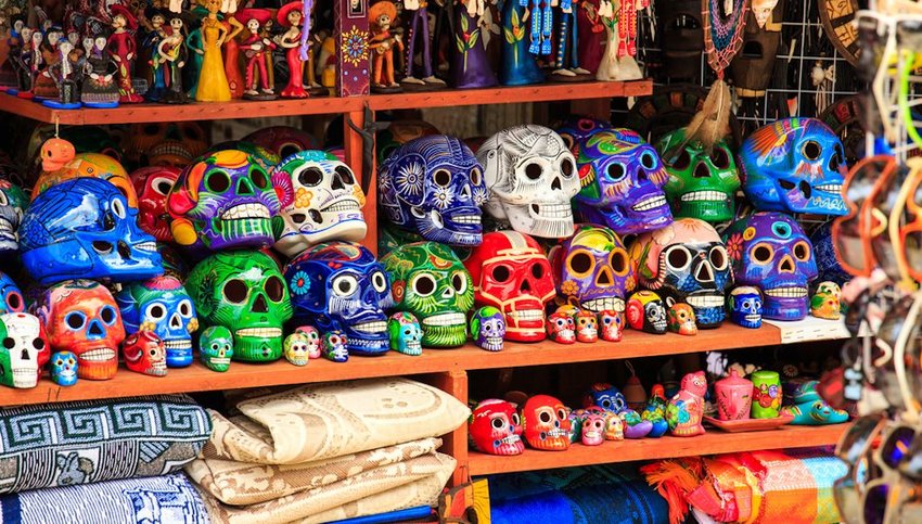 colorful souvenirs at market in Playa del Carmen