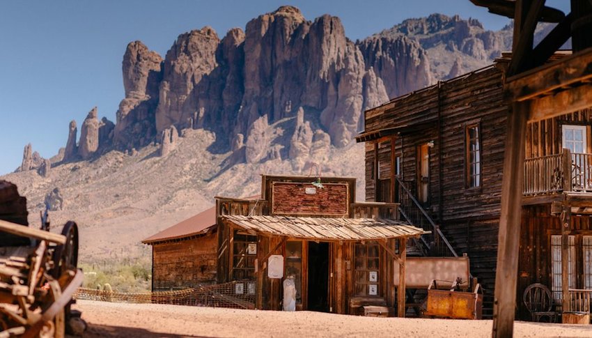 Old Western Wooden Buildings in Goldfield ghost town