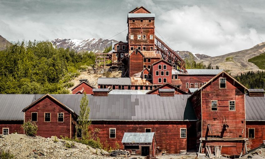 abandoned buildings at the former Kennecott Copper mine in Alaska