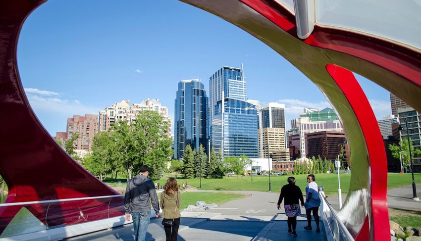 People walking on the Peace Bridge in Calgary