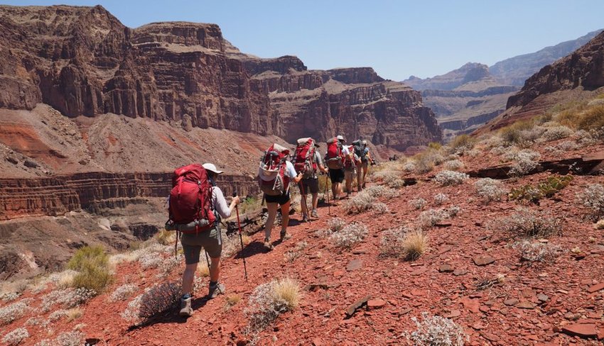 Backpackers on the Tonto Trail in the Grand Canyon