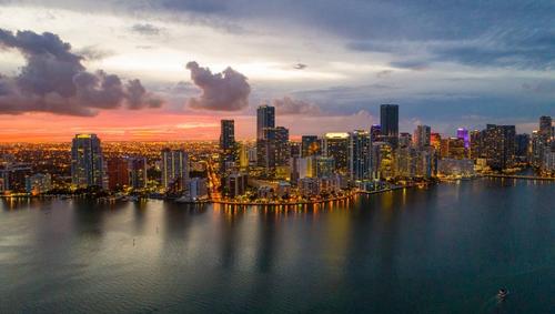 Aerial twilight view of Miami skyline