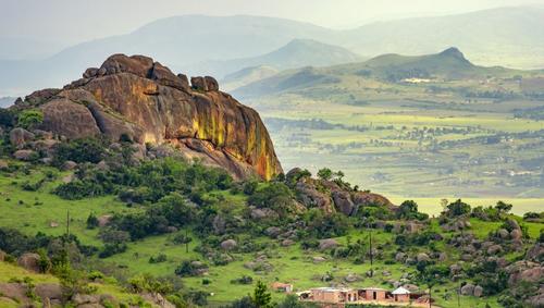 Unique rock formations and traditional hut houses, Ezulwini Valley, Eswatini