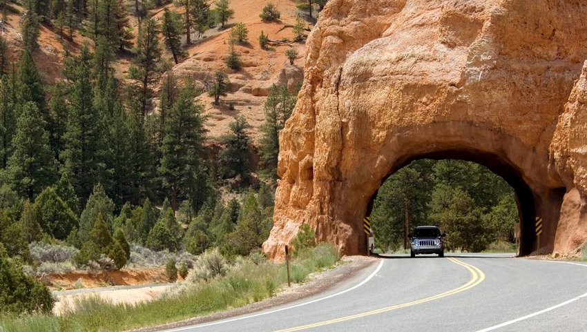 Driving through Red Canyon, Scenic Byway 12, Utah