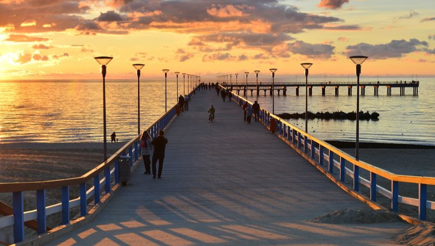 Sunset at the pier of Palanga Beach, Lithuania