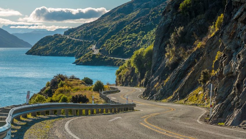 Road along Lake Wakatipu, Queenstown, New Zealand