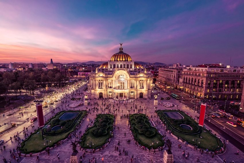 View of Mexico City's downtown at twilight.