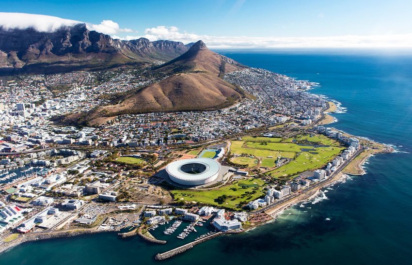 Aerial view of Cape Town, South Africa and Table Mountain 