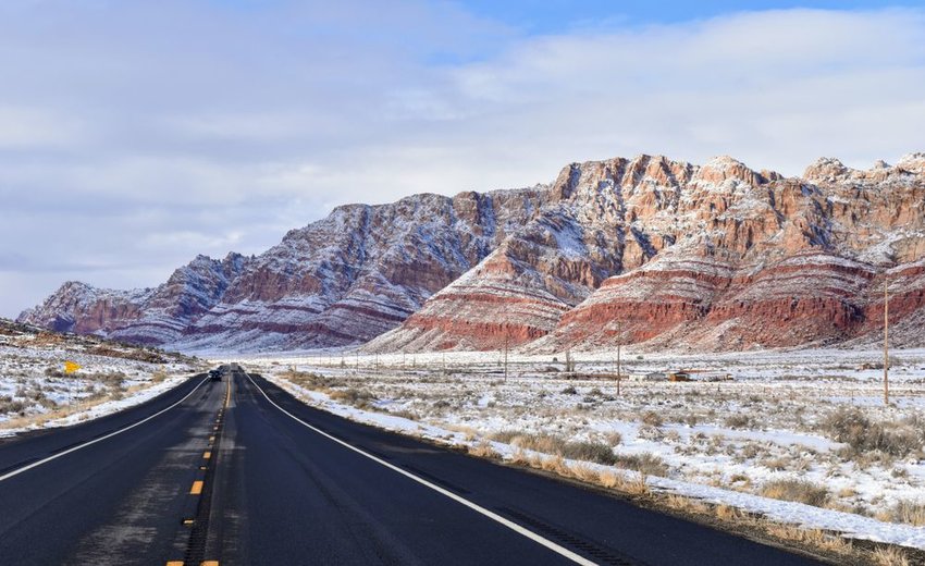 Highway 89 in the Painted Desert during winter