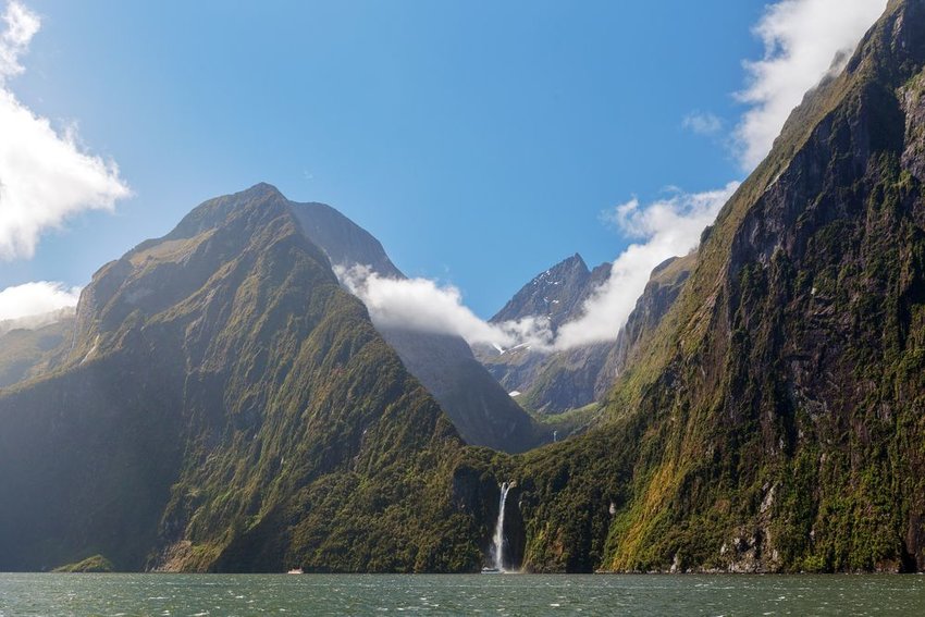 Waterfall in Milford Sounds, New Zealand