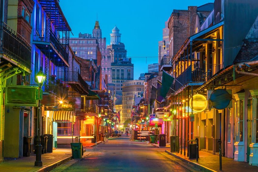 Pubs and bars with neon lights in the French Quarter 