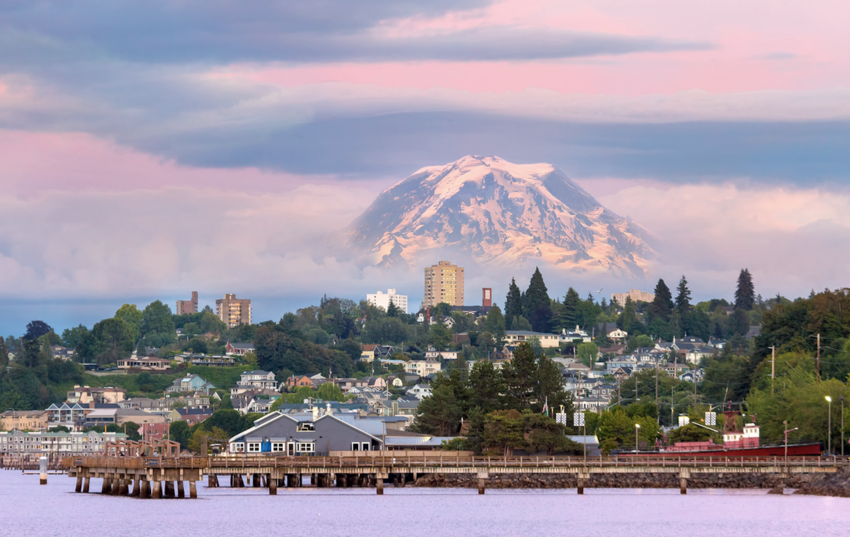 Mt. Rainer over Tacoma, Washington waterfront
