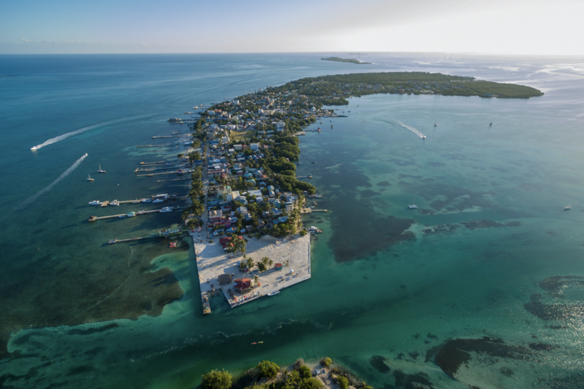 Aerial view of Caye Caulker Island in Caribbean Sea