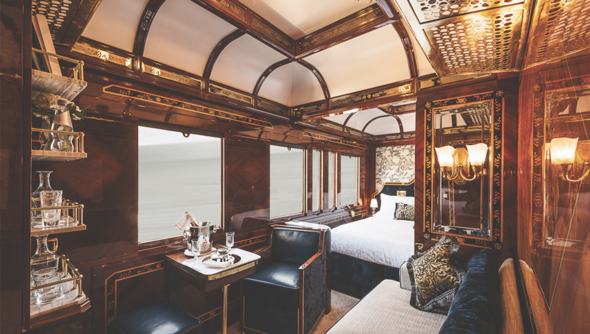 Interior view of sleeping cabin on the Venice Simplon-Orient Express