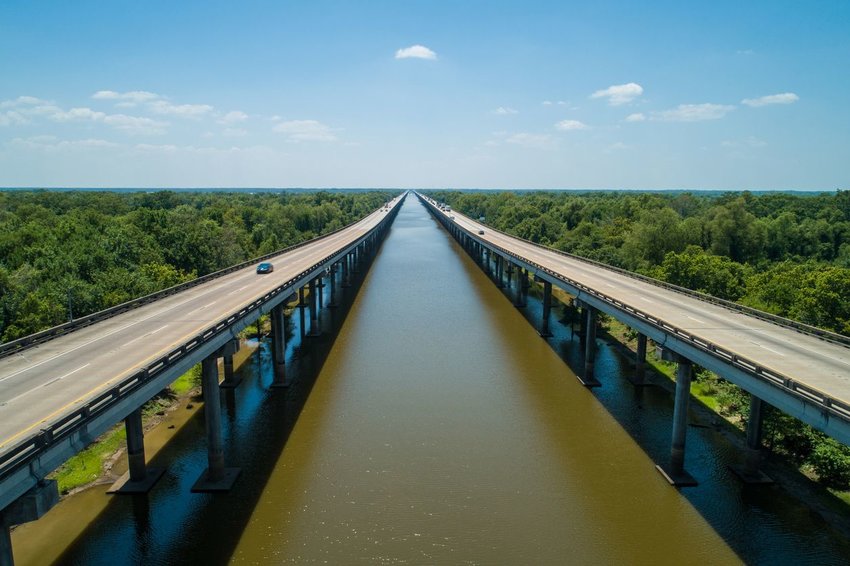 Aerial drone photo of the I10 over the Atchafalaya Basin Bridge 