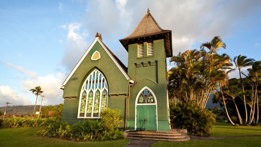 The Waioli Huiia Church in Halalei, Kauai, Hawaii