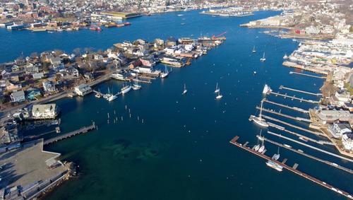 Aerial view over Gloucester harbor