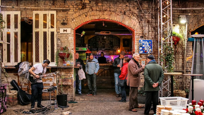 Exterior of Szimpla Kert in Budapest