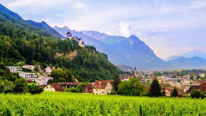 View of Vaduz between mountain ranges