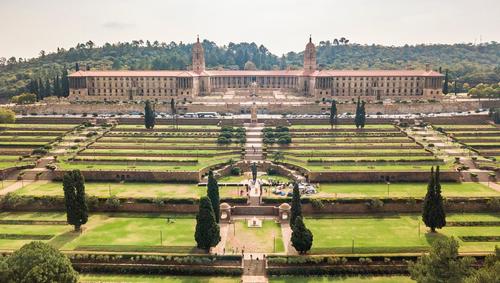 Aerial view of Union Buildings and gardens