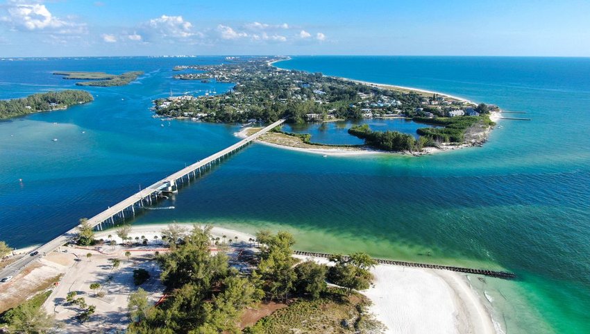 Aerial view of Longboat Key town and beaches