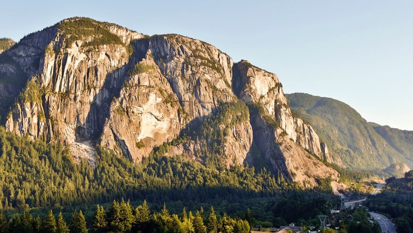 Large rock formation surrounded by trees