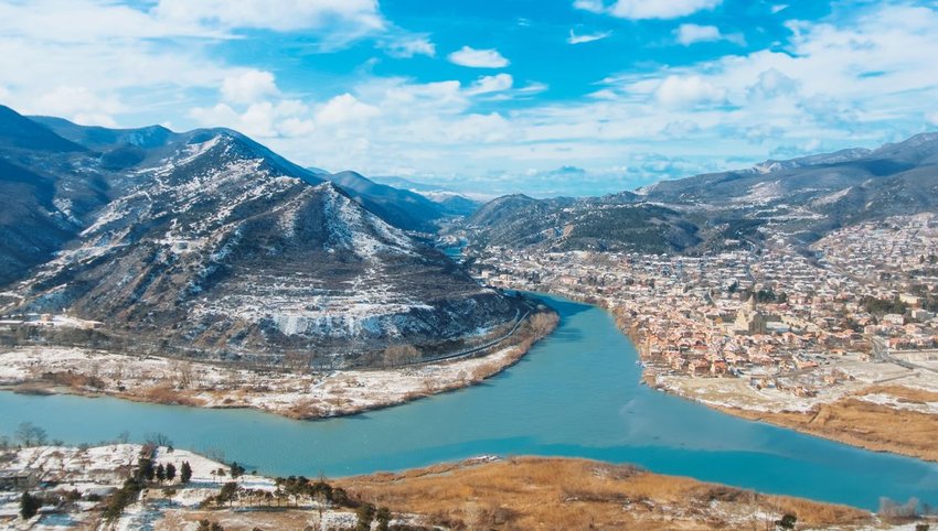 Aerial view of Mtskheta in winter