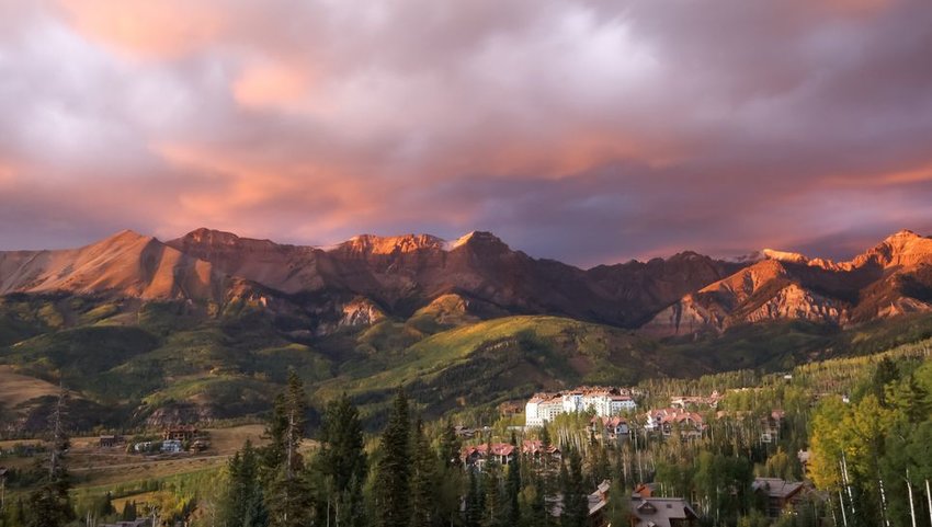 Sunset over mountains in Telluride, Colorado